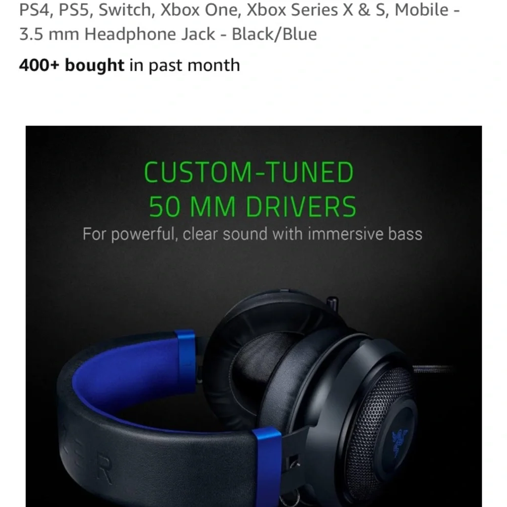 Razer Black and Blue Gaming Headset with Comfort and Style